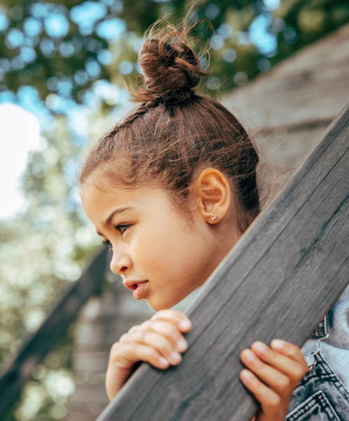 Girl exploring focused